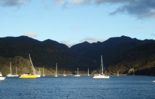 Mt Hobson, the highest peak on the island, to the right. With beautiful Sel Citron in the foreground.